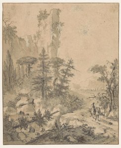 Strada di montagna con uomo e due muli da Cornelis de Wael