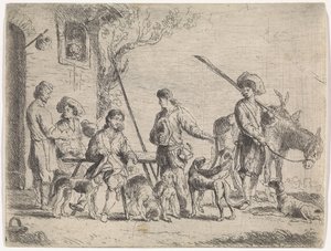 Cacciatori davanti a una locanda da Cornelis de Wael