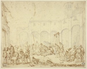 Soldati feriti nel cortile della piazza della città
