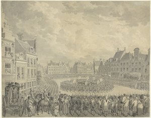 Giuramento del Collegio dei Commissari da parte degli ufficiali della milizia alla Neude di Utrecht, 1786 da Cornelis van Cuylenburgh (II) (signed by artist)