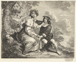 Pastore e pastorella nel paesaggio da Cornelis van Dalen (II)