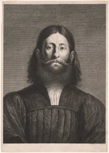 Ritratto di uomo barbuto (cosiddetto ritratto di Giorgione), da Cabinet Reynst; Variarum imaginum a celeberrimis artificibus pictarum Caelaturae (Cabinet Reynst: Incisioni di varie immagini dipinte da artisti famosi) da Cornelis van Dalen II
