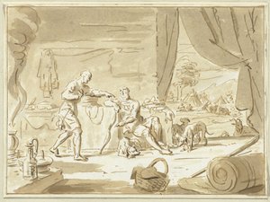 Esaù vende il suo diritto di primogenitura a Giacobbe da Cornelis van Noorde
