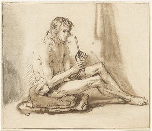 Uomo nudo seduto con flauto