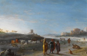 Paesaggio italianeggiante con un soggetto non identificato dall