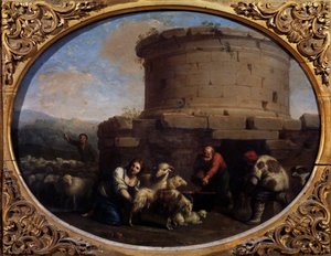 Pastori, greggi e contadini a una fontana a Roma da Cornelis van Poelenburgh