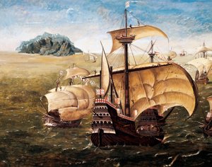 La flotta portoghese, copia del dipinto di Cornelius Anthoniszoon (1499-1557) da Cornelisz Anthonisz