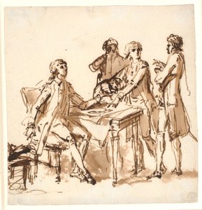 Quattro uomini a un tavolo discutono un progetto da Cornelius Høyer