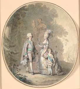 Gustavo III, la regina Sofia Maddalena e il principe ereditario Gustavo Adolfo passeggiano nel parco di Haga da Cornelius Høyer
