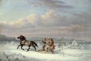 Cacciatori in slitta trainata da cavalli da Cornelius Krieghoff