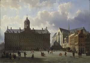 Piazza Dam con il Palazzo Reale, Amsterdam, 1855 da Cornelis Springer