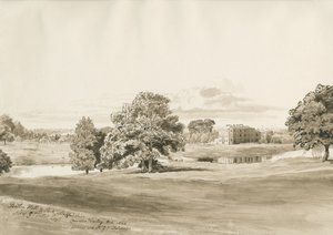 Palazzo di Betley: disegno a lavaggio seppia, ott 1820 da Cornelius Varley