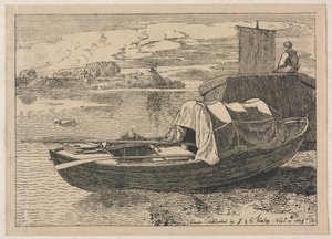 Barche su un Fiume, Mulino a Vento in Lontananza da Cornelius Varley