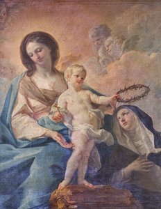 Chiesa del SS Salvatore, interno, Altare del Rosario, Madonna del Rosario, Tela di Corrado Giaquinto (1703-1766), particolare, Poggiardo, Lecce, Puglia (foto) da Corrado Giaquinto