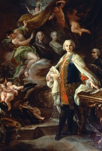 Il castrato italiano Carlo Farinelli (Carlo Broschi, detto; 1705 - 1782), alla corte di Filippo II di Spagna, indossando il mantello bianco dell