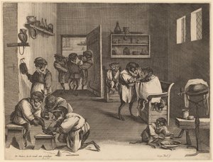 La barberia delle scimmie da Coryn Boel after David Teniers the Younger