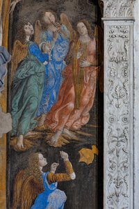 Miracolo del Sacramento: (dettaglio) con alcuni angeli che suonano musica (affresco) da Cosimo Rosselli