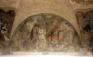 San Domenico che converte un eretico, lunetta dal ciclo di affreschi della Vita di San Domenico nel chiostro di San Domenico, c.1698 da Cosimo Ulivelli