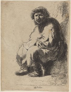 Mendicante seduto su una sponda da Costantino Cumano after Rembrandt van Rijn