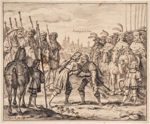 Cristiano I incontra il principe Massimiliano a Rothenburg ob der Tauber nel 1474 da Crispijn de Passe