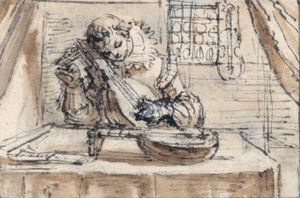 Giovane che accorda il suo strumento da Crispin I de Passe