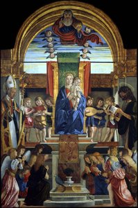 La Vergine e il Bambino in trono con Dio Padre e i santi Ilario e Giovanni Battista, 1499 da Cristoforo Caselli