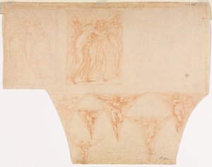 Studi per Cristo che incontra sua madre..., Studi di un angelo in un pennacchio verso, 1599-1604