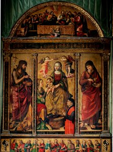 Trittico del matrimonio mistico di Santa Caterina, circondata dai Santi Giovanni Battista e Giovanni Evangelista da Cristoforo Scacco