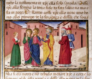 Gesù si rivolge alla donna colpevole di adulterio (Miniatura di Cristoforo De Predis) da Cristoforo De Predis