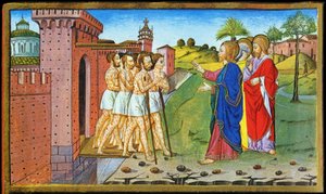 Gesù e i lebbrosi. Miniatura di Cristoforo da Predis - in Historia del nuovo testamento da Cristoforo De Predis