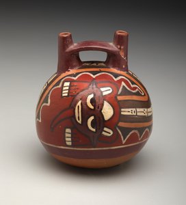 Bottiglia a doppio beccuccio: Divinità con testa felina da Culture Nazca