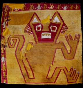Arte precolombiana, civiltà Nazca: frammento di tessuto con rappresentazione zoomorfa da Culture Nazca