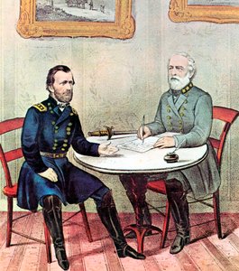 Incontro dei Generali Grant e Lee, Guerra Civile Americana, 1865 da Currier and Ives