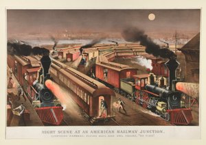 Scena Notturna a un Incrocio Ferroviario Americano