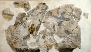 Arte cicladica: frammento di affresco raffigurante pesci volanti (rondini di mare). dal sito di Phylakopi (isola di Melos) 2500 a.C. Dim. 23 cm Atene, museo archeologico nazionale da Cycladic