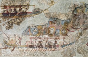 Flotta di navi, affresco da Thera, Isole Cicladi Meridionali, Grecia, civiltà cicladica, III-II millennio a.C. da Cycladic Cycladic