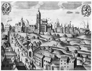 Vista di Praga con il Palazzo Imperiale e il Collegio di Teologia, c.1618 da Czech School