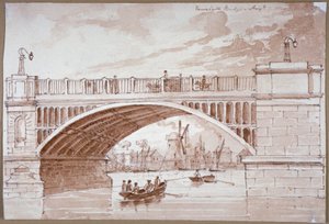 Veduta di una piccola barca che passa sotto il ponte di Vauxhall, Londra da DHC