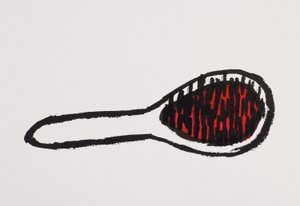 Spazzola per capelli, 2017 (inchiostro india nero e rosso su carta) da Daisy de Villeneuve
