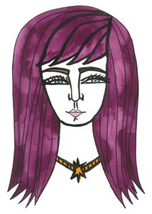 Capelli viola, 2024 (penna e pittura su carta)
