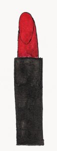 Red Lipstick, 2017 (inchiostro india rosso e nero con pennarello oro su carta) da Daisy de Villeneuve