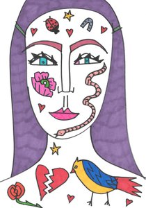 Volto tatuato (punta di feltro su carta) da Daisy de Villeneuve