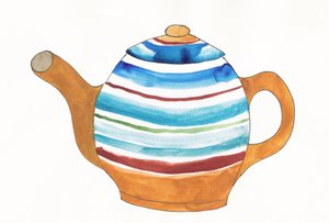 Teiera, 2017 (inchiostro india marrone, blu, rosso e verde su carta)