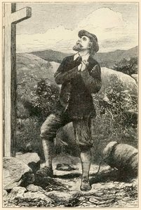 "Christian davanti alla croce" da "Il pellegrinaggio del cristiano da questo mondo a quello che verrà" di John Bunyan da Dalziel Brothers