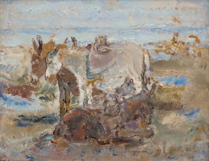 La baia di Robin Hood con gli asini, 1935 circa (olio su tavola con matita sul retro)