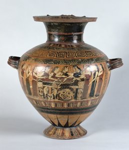 Idria a figure nere raffigurante le Nereidi in lutto per Achille, c.560-550 a.C.