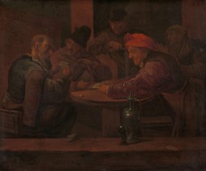 Uomini che giocano a carte in una taverna