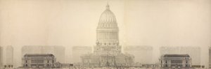 Tavola 131 dal Piano di Chicago, 1909: Chicago. Elevazione che mostra il gruppo di edifici da Daniel Burnham