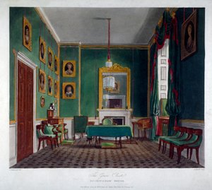 Vista interna del gabinetto verde a Buckingham House, Westminster, Londra, 1819 da Daniel Havell
