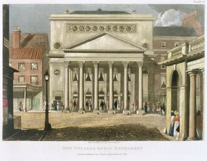 Nuovo Teatro Reale, Haymarket, a Londra, progettato da John Nash nel 1821, 1826 da Daniel Havell